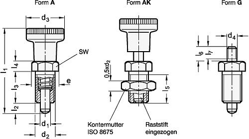 Ganter 617-8-GK Rastbolzen, ohne Rastsperre, Stahl - GN-617-Rastbolzen-Stahl-Kunststoff-Knopf-Stahl-Skizze