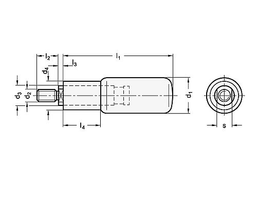 Ganter 798.4-NI-22-M8 Drehbare Edelstahl Zylindergriffe, Montage von der Bedienungsseite - GN 798-4 Drehbare Edelstahl Zylindergriffe - Montage von der Bedienungsseite-Skizze