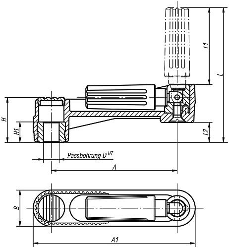 Norelem 06500-1108 NOVO.GRIP HANDKURBEL ZYL.GRIFF UMLEGBAR, GR.1, A=80, D=8H7 - Norelem 06500-PBON Handkurbeln mit Zylindergriff umlegbar - Passbohrung ohne Nut