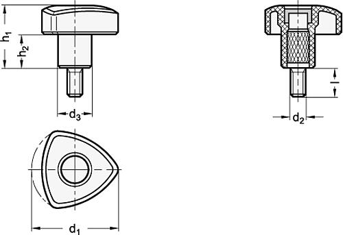 Ganter 5339-40-M8-50-SW ELESA DREIKANTGRIFF M.SCHRAUBE - GN 5339 Dreikantgriffschrauben - Kunststoff-Skizze