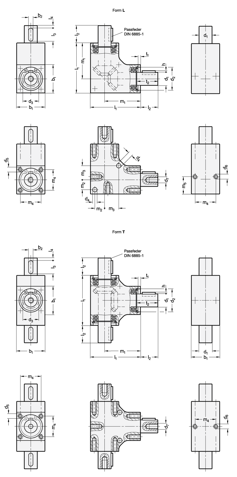 Ganter 3971-18-T-6-AN  Kegelradgetriebe, Gehäuse Aluminium, b1: 18, d1 (Form T): 6, Oberfläche: AN - eloxiert, naturfarben - GN 3971 Kegelradgetriebe - Gehaeuse Aluminium - Massblatt
