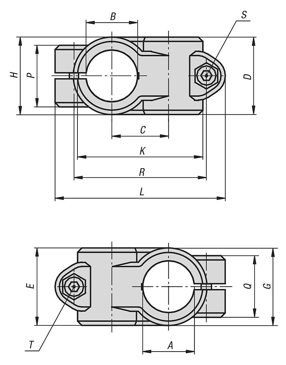 Kipp K0472.52514 KREUZKLEMMSTÜCK ALUMINIUMGUSS, FORM B, A=25,1, B=14 - K0472 Kreuzklemmstuecke - Aluminium - Massblatt