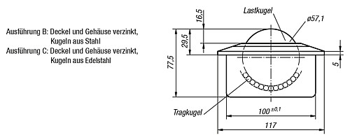 Kipp K0763.160 95156 160  Kugelrollen mit massivem Stahlgehäuse - KIPP K0763 Kugelrollen mit massivem Stahlgehaeuse