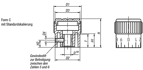 Kipp K0248.3105 NOVO.GRIP DOSIERKNOPF GR.1  D=5H8, FORM C, DECKEL SCHWARZGRAU - KIPP K0248-C Dosierknoepfe Form C