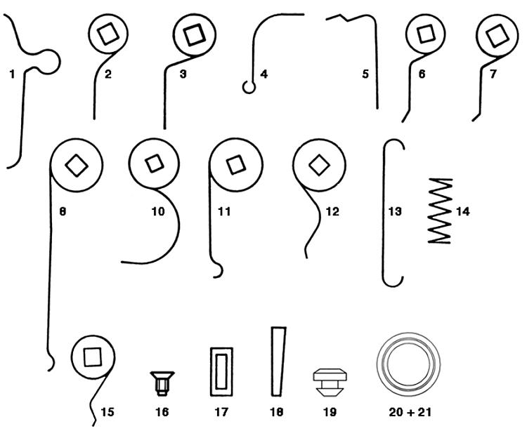 AMF 0124008 Auslösefeder, Vierkant: - mm, Abb. Nr.: 1, Breite: 4 mm - LE Zubehoer Polyamid-Fuehrung-Abbildung