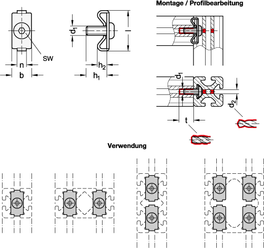 Ganter 20I-6-D-C-SZ-4  Standardverbinder, Stahl, für Aluprofile (i-Baukasten), Werkstoff / Oberfläche: SZ - Stahl, verzinkt, blau passiviert, Nutbreite n: 6, Gebinde (Stück): 4 - GN 20i Standardverbinder - Stahl - fuer Aluprofile - i-Baukasten - Massblatt