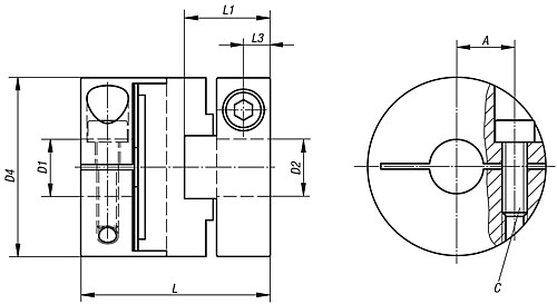 Norelem 23030-0016 KREUZSCHIEBERKUPPLUNG, GR. 16, VORGEBOHRT D1+D2=3 (23030 000 - Norelem 23030 Kreuzschieberkupplungen mit radialer Klemmnabe