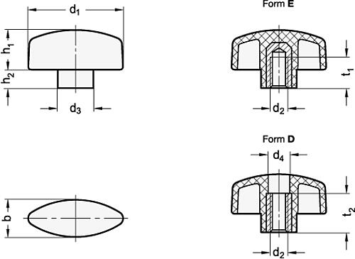 Ganter 532.1-32-M6-D Flügelmuttern mit vorstehender Nabe - GN 532-1 Fluegelmuttern mit vorstehender Nabe-Skizze