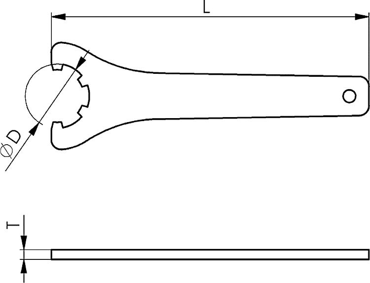 AMF 250-16 Spannzangenschlüssel, Größe : 16, DIN 6499D (Größe): 16, L: 163 - LE 250 Spannzangenschluessel -Skizze