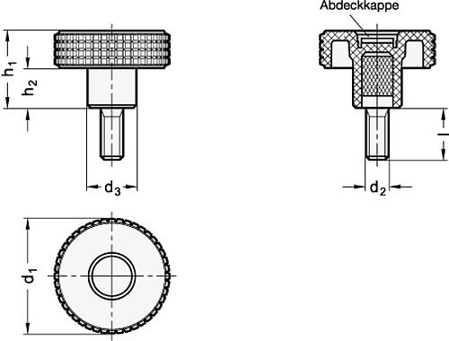 Ganter 534-32-M5-10-SW ELESA KORDELGRIFF - GN 534 Kordelgriffschrauben - Kunststoff - Abdeckkappe schwarz-Skizze