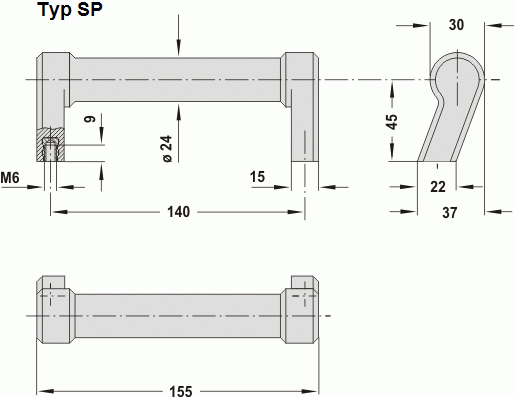 Leschhorn SP-24.140.9005   schrägstehender Kunststoff Rohrgriff A 140,  Polyamid schwarz - Leschhorn SP schraegstehender Rohrgriff