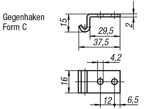 Kipp K0046.9342381 GEGENHAKEN ZU SPANNVERSCHLUSS, FORM C, STAHL - KIPP K0046-GHC Gegenhaken Form C