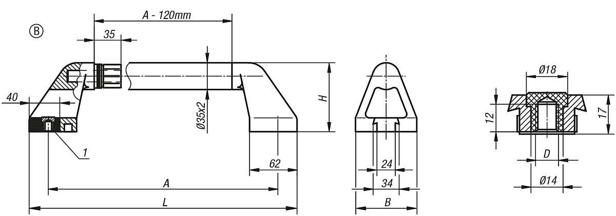 Kipp K0226.600102 ROHRGRIFF FORM B, A=600, - K0226-B Rohrgriffe - Form B - Massblatt
