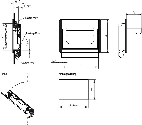 Kipp K0239.10011 PROFIL KLAPPGRIFF FORM A, L=100, SCHWARZ ELOXIERT - KIPP K0239-A Profil Klappgriffe - Form A