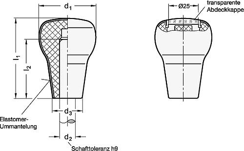 Ganter 718.1-45-47-B12-G ELESA SOFTLINEPILZGRIFF - GN 718-1 Softline Pilzgriffe Montage durch Aufschlagen-Skizze