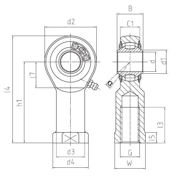 Leschhorn 25002.BRF22-M22x1,5 Hochleistungs Gelenkköpfe BRF22 M22x1,5 Innengewinde links, d1= 22, ROHOS konform - LE25002 BRF -TZ