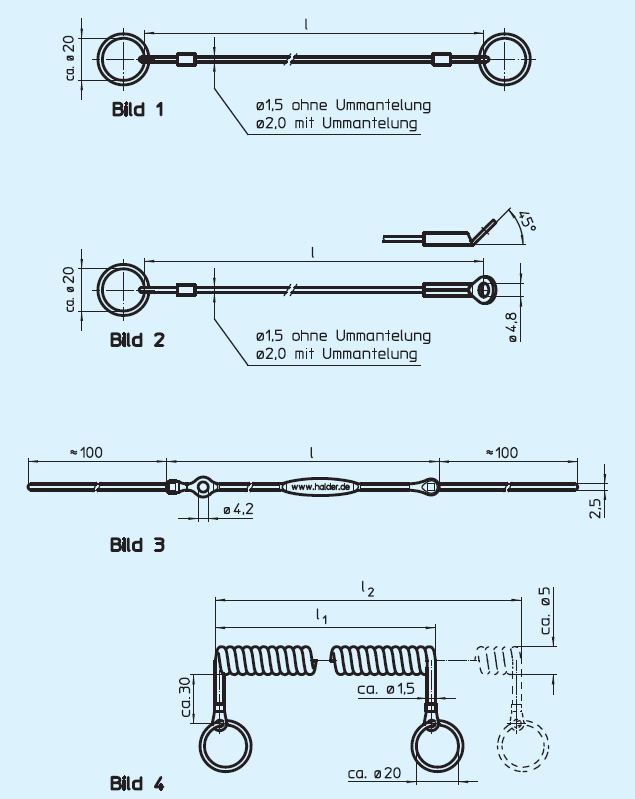 Halder 22400.0938 Halteseil, 300 mit Befestigungsring und Anschrauböse, rostfreier Stahl ohne Ummantelung - EH 22400 Halteseil mit Befestigungsring und Anschrauboese - rostfreier Stahl ohne Ummantelung