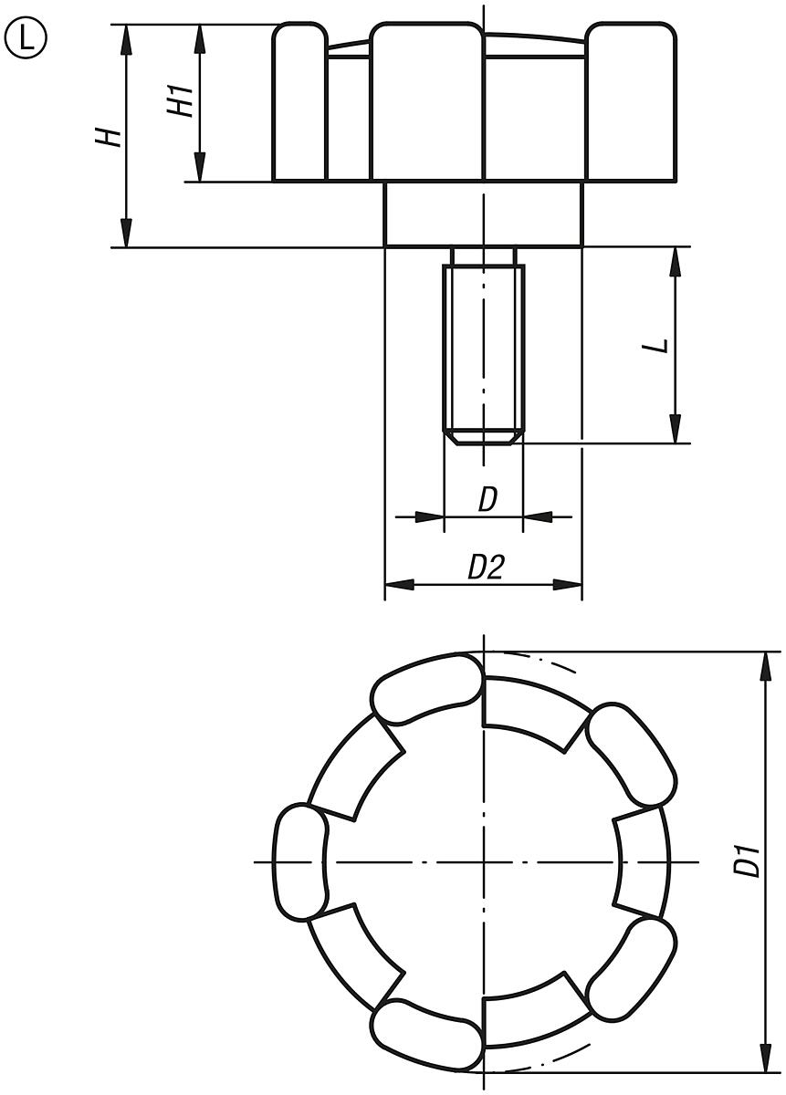 Norelem 06853-501020 NOVO.GRIP RIPPENGRIFF GR.3  M10X20 - NLM 06853-AG Rippengriffe mit Aussengewinde - Massblatt