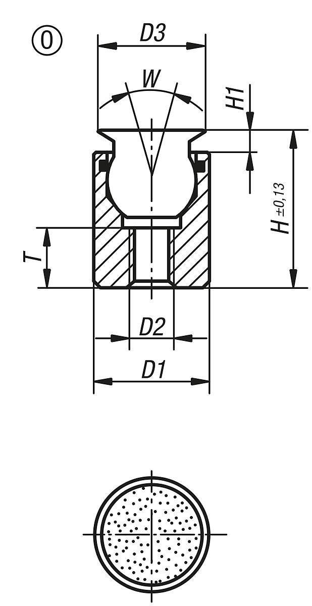 Kipp K0284.504X025 PENDELAUFLAGE FORM O MIT O RING D3=M4, L=25,5 - K0284-O Pendelauflagen mit O Ring - Form O - Massblatt