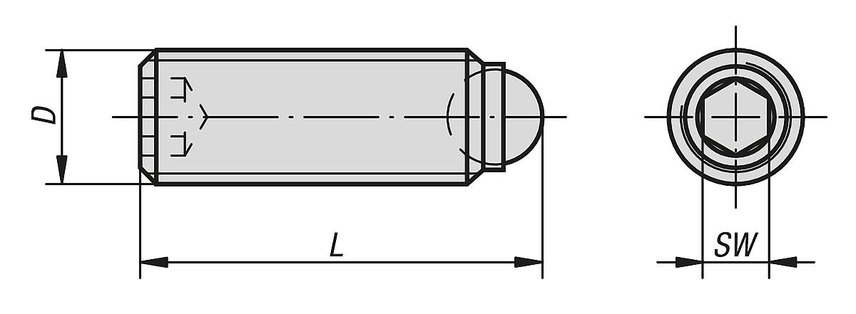 Kipp K0384.10512 KUGELDRUCKSCHRAUBE FORM A     EDELSTAHL, OHNE KOPF, D1=M5, L - K0384 Kugeldruckschrauben ohne Kopf - Edelstahl mit voller Kugel - Massblatt