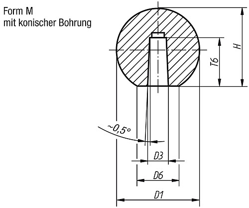 Kipp K0159.31604 KUGELKNOPF D1=16, D3=4, FORM M, DUROPLAST - KIPP K0159-M Kugelknoepfe glatt DIN 319 erweitert F