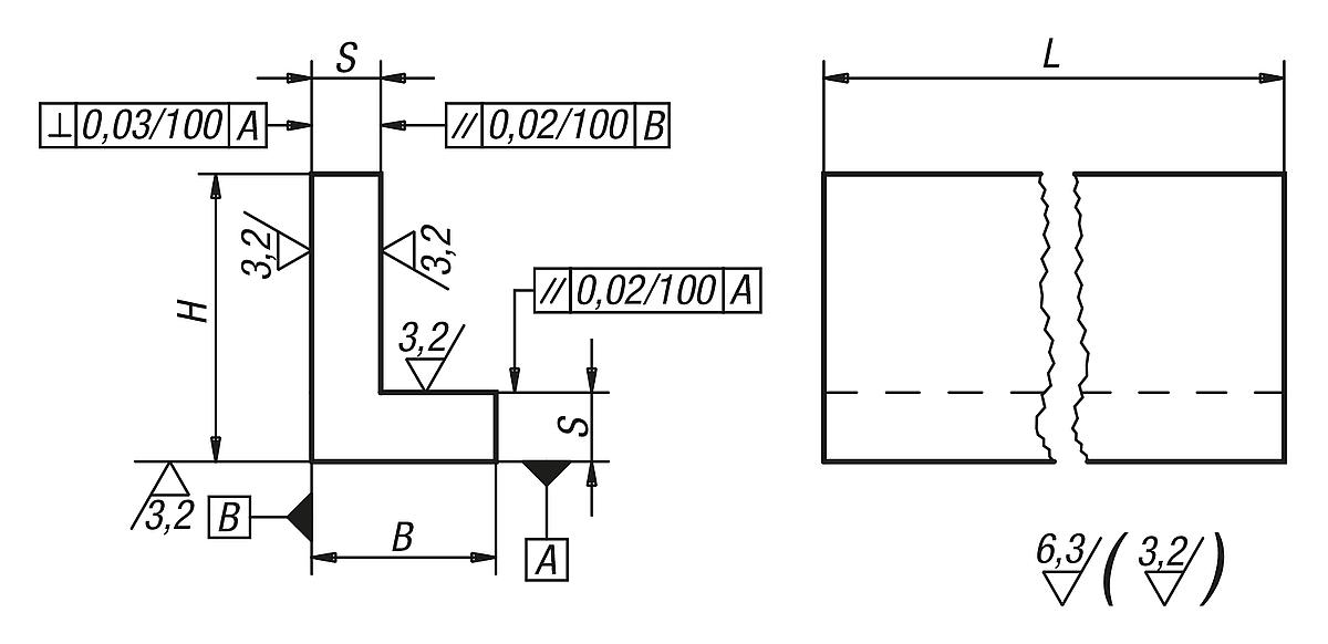 Norelem 01440-06X600 L PROFIL UNGLEICHSCHENKLIG GG, B=125, H=160, L=600 - NLM 01440 L Profile ungleichschenklig - allseitig bearbeitet Grauguss und Aluminium - Massblatt