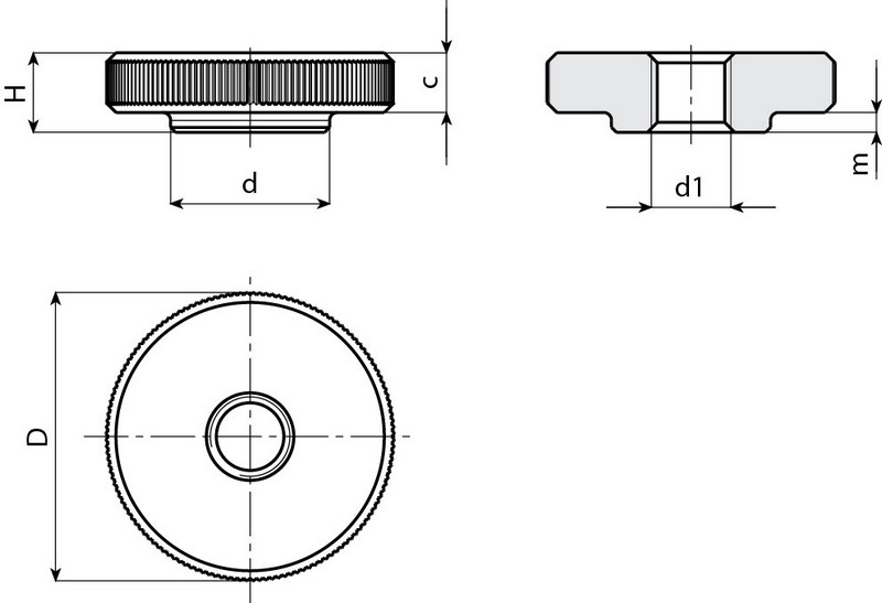 Leschhorn W467 Metallhandräder mit Gewindeloch d 22; D 39; H 25; d1 M12; Z- Verzinkt - Boteco W467 Metallhandraeder mit Gewindeloch