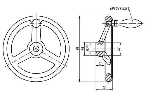 Kipp K0160.2080X10 HANDRAD DIN 950, ALU, FESTST.GR.O.NUT, D1=80, D2=10 - KIPP K0160-MFG Handraeder DIN 950 aus Aluminium - mi
