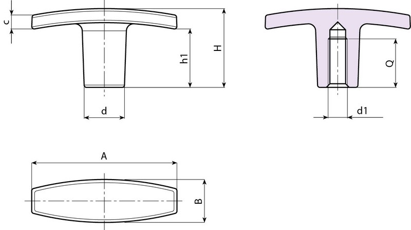 Leschhorn L272 T-Griffe  A 60; d 16,5; Gewinde d1 M5; Kunststoff PA, schwarz, - Boteco L272 T-Griffe