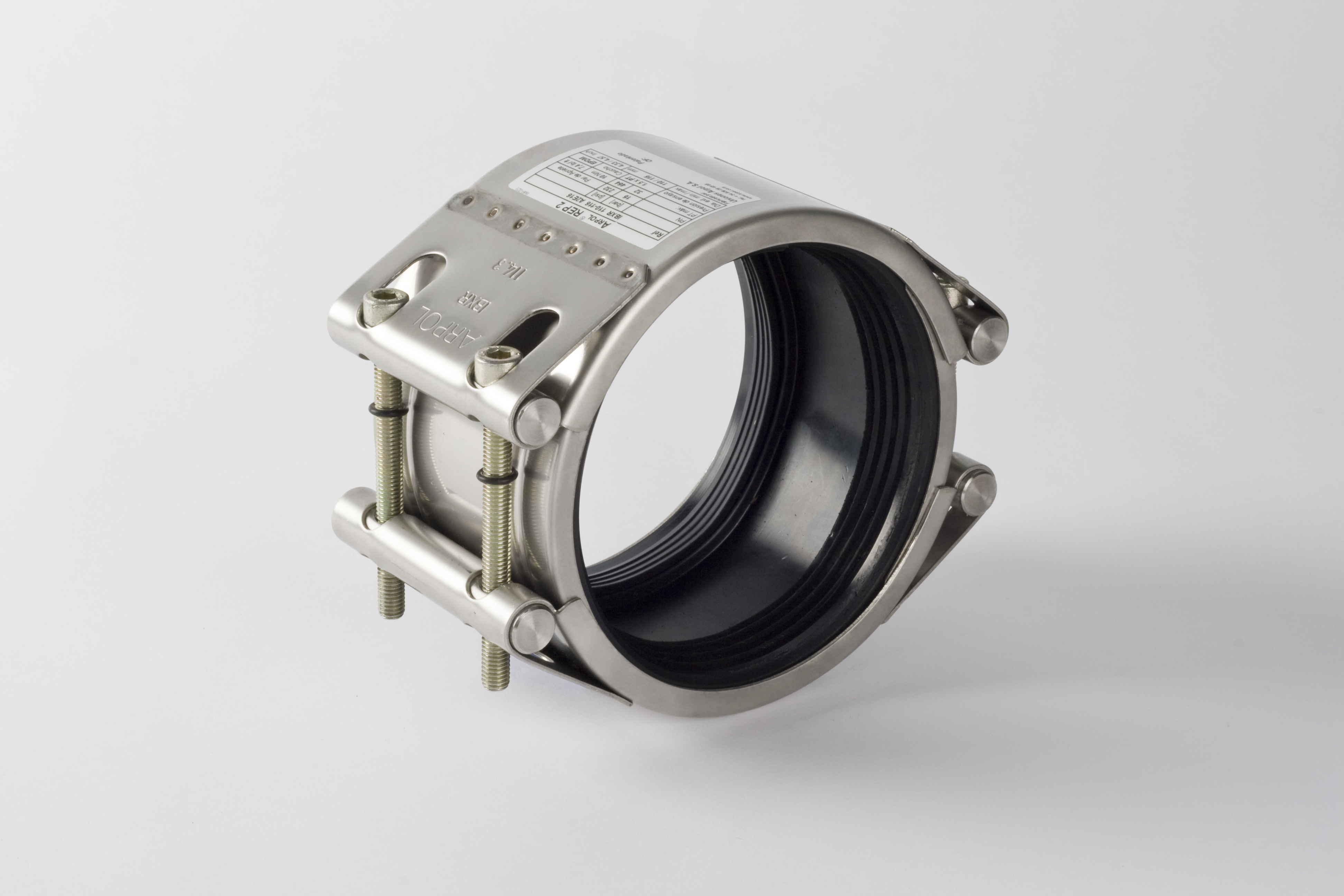 Leschhorn LSREP 1004-1030-290-EHT-10-A4 zweiteilige Reparaturkupplung Spannbereich 1004-1030 mm, Baulänge 290 mm, Dichtung EPDM-HT, Betriebsdruck 10 bar, 2 Verschluss, Material W5 (A4 1.4571) - LS REP 45 bar Hochdruck Reparaturkupplungen