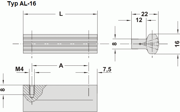 Leschhorn AL-16.030.04   Aluminium Griffleisten ALUprof® A 30,  schwarz eloxiert - Leschhorn AL Griffleisten ALUprof - Zeichnung TYp Al-16