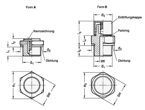 Ganter 883-G1/2-160-A-MS Entlüftungsventile - GN 883 Entlueftungsventile-Skizze