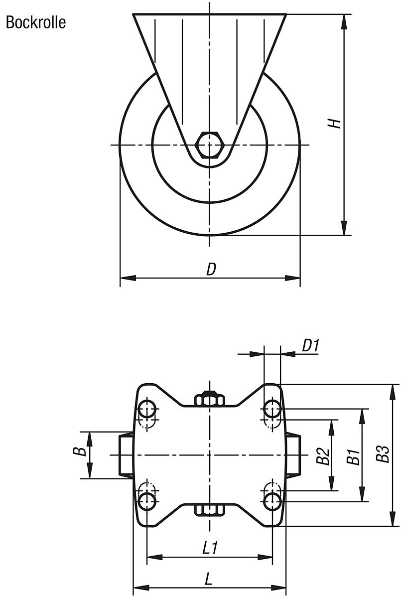Norelem 95018-125371 BOCKROLLE OHNE FESTSTELLSYSTEM, D=125,, B=37, GUMMI, KOMP:STAHL - NLM 95018-B Bockrolle - Massblatt