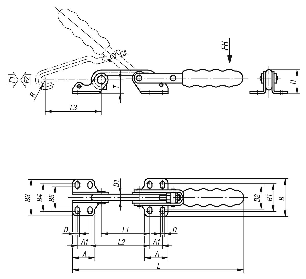 Kipp K0079.0130 HAKENSPANNER HORIZONTAL, P=130 daN - K0079 Hakenspanner horizontal mit Gegenhalter - Massblatt