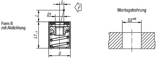 Kipp K0370.32054 FEDERNDES SEITENDRUCKSTÜCK FORM B, OHNE DRUCKBOLZEN, D=10, D - KIPP K0370-B Federnde Seitendruckstuecke ohne Druck