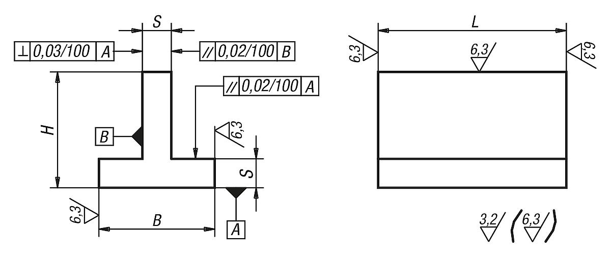 Norelem 01580-203X600 T PROFIL AL, B=80, H=80, L=600 - NLM 01580 T Profile allseitig bearbeitet Grauguss und Aluminium - Massblatt