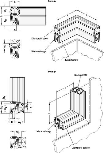 Ganter 2181-EPDM-20,5-A-630 Kantenschutz Dichtprofil Ecken - GN 2181 Kantenschutz Dichtprofil Ecken-Skizze
