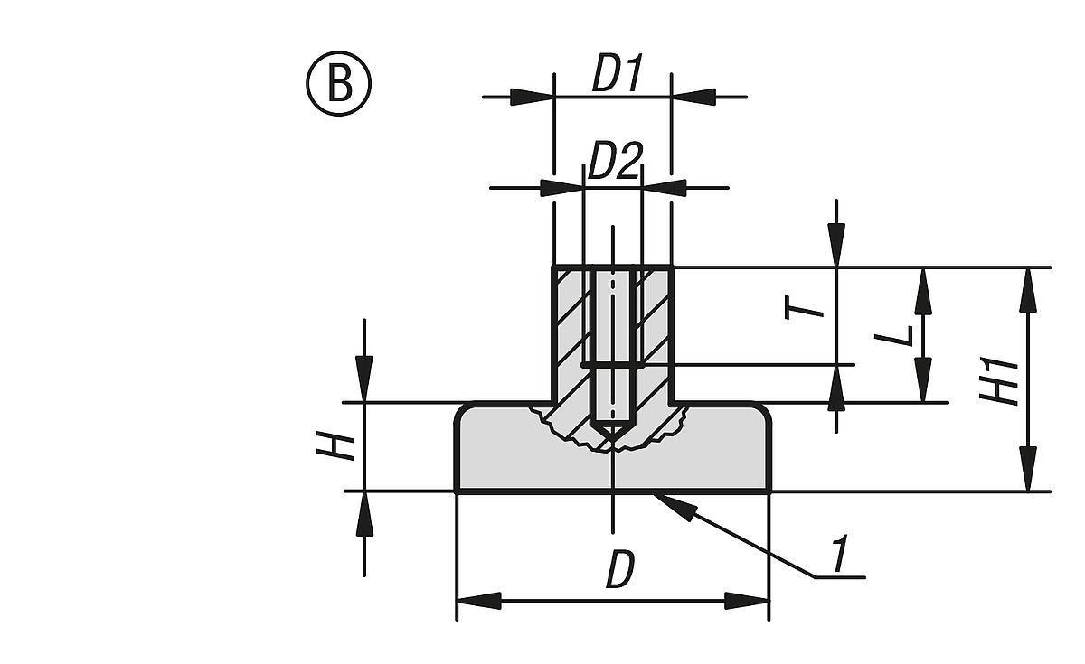 Kipp K0549.01 HALTEMAGNET FLACH, FORM B, MIT GEWINDEBUCHSE, FLACHGREIFER, - K0549-B Haftmagnete flach mit Gewinde - Flachgreifer - aus Hartferrit Form B - Massblatt
