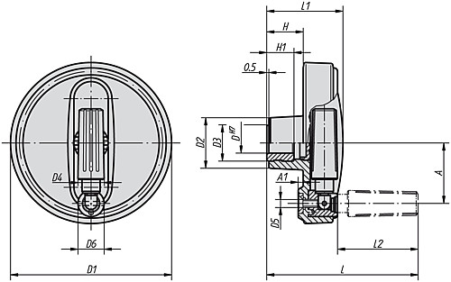 Norelem 06264-210012 NOVO.GRIP HANDRAD M.ZYL.GRIFF UMLEGBAR, GR.2, D1=100, D=12H7 - Norelem 06264 Handraeder mit Zylindergriff umlegbar