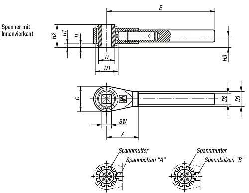 Norelem 06470-510 SPANNER GR.1  SW 10 - Norelem 06470-IV Spanner mit Innenvierkant