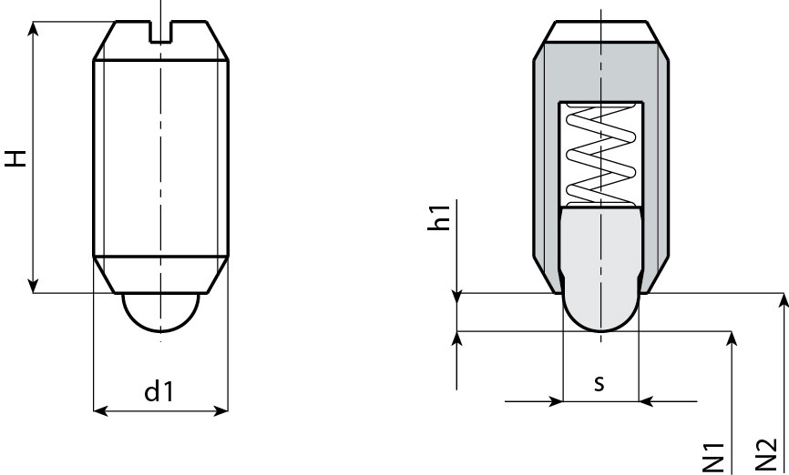 Leschhorn W832C Federnde Druckstücke aus Nirosta s 2,4; H 12; d1 M05; - Boteco W832C Federnde Druckstuecke aus Nirosta