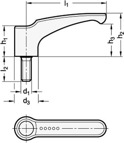 Ganter 601-44-M6-16 ELESA KLEMMHEBEL - GN 601 Klemmhebel - Kunststoff-Skizze