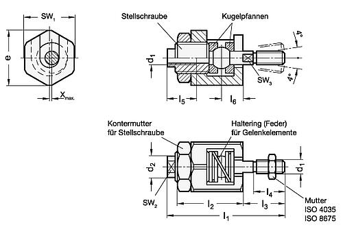 Ganter 240.2-M10 SCHNELLSTECKKUPPLUNG MIT WINKEL - GN 240-2 Schnellsteck Kupplungen - Stahl-Skizze