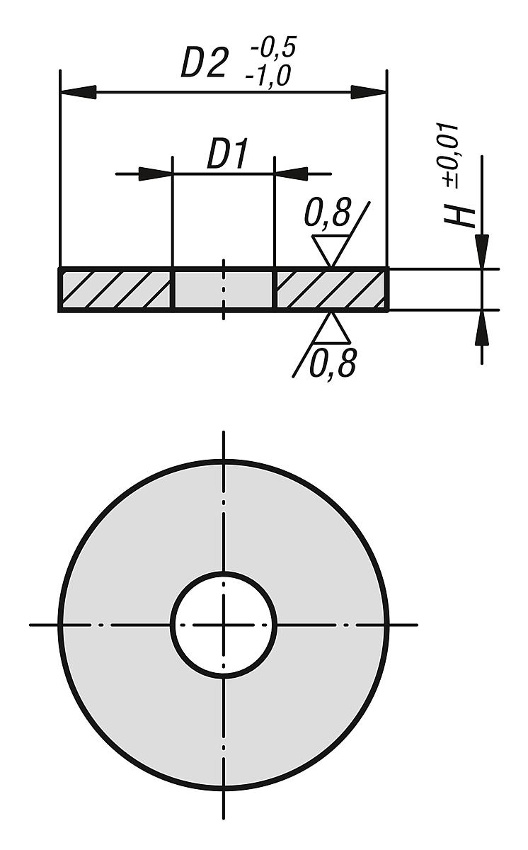 Norelem 07523-16005 DISTANZSCHEIBE GESCHLIFFEN      BR D=50, D1=16,5, S=5 - NLM 07523 Distanzscheiben geschliffen - Massblatt