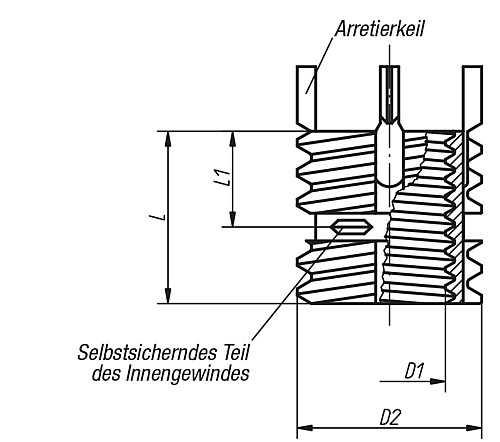 Kipp K0401.110 GEWINDEEINSATZ SELBSTSICHERND EDELSTAHL, D1=M10, D2=M14X1,5 - KIPP K0401 Gewindeeinsaetze Innengewinde selbstsic