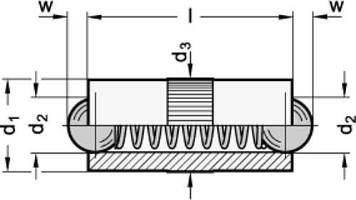 Ganter 614.2-2,5 FEDERNDES DRUCKSTÜCK, DOPPELSEITIG - GN 614-2 Federnde Druckstuecke - zum Einpressen - Kugel beidseitig-Skizze
