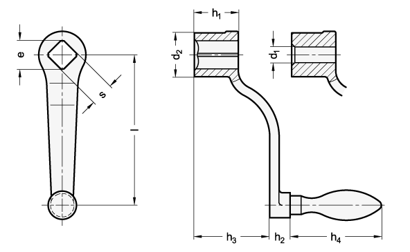 Leschhorn 468-63-B6-D Handkurbel DIN 468 gekröpft, - DIN 468 Handkurbeln - Gusseisen - Massblatt