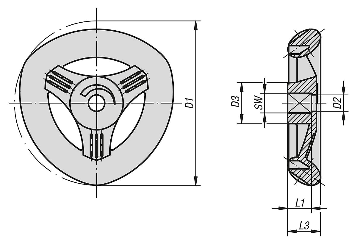 Kipp K0275.063074 NOVO.GRIP DELTARAD GR.2  D=63, VK 7, VERKEHRSBLAU - K0275 Deltaraeder - Massblatt