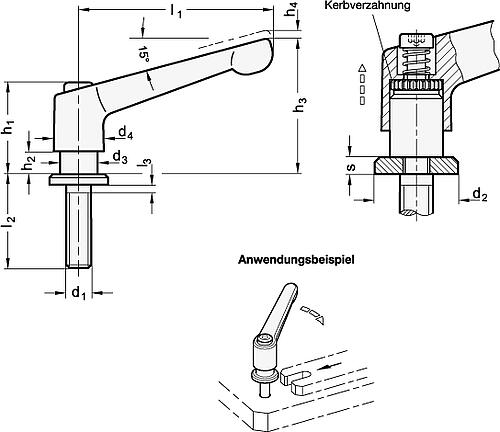 Ganter 307-30-M5-12-OS Verstellbare Klemmhebel, Zink Druckguss, mit Schraube und Auflagescheibe - GN 307 Verstellbare Klemmhebel - Zink Druckguss - mit Schraube und Auflagescheibe-Abbildung