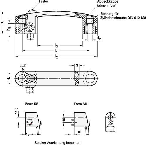Ganter 628.4-132-SL Bügelgriffe, Kunststoff, mit Stecker - GN 628-4 Buegelgriffe - Kunststoff - mit Stecker-Skizze